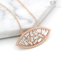 925 Sterling Silver Gold Plated Micro Pave Fancy Clustered Pendant Necklace