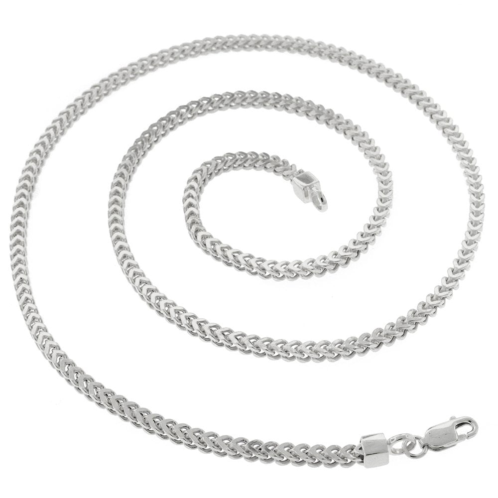 925 Sterling Silver 2.5mm Hollow Franco Rhodium Plated Chain