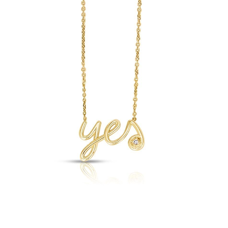 14K Yellow Gold Script "Yes" Diamond Accent Pendant Necklace