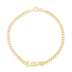14K Yellow Gold Cuban, Curb Link Love Bracelet