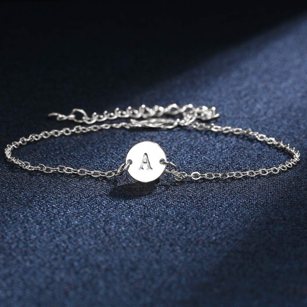 Stainless Steel Gold Plated A - Z Initial Disc Adjustable Bracelet or Anklet Bracelet