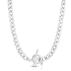 925 Sterling Silver Cuban, Curb Chain Toggle Lock Necklace
