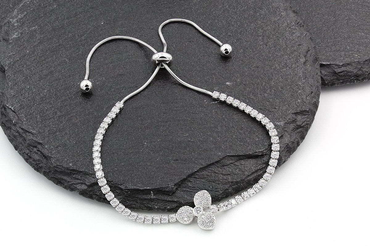 925 Sterling Silver Micro Pave Lucky Charm Adjustabe Pull Bracelet
