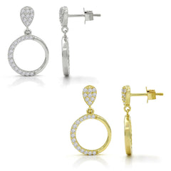 925 Sterling Silver Micro Pave Open Circle Dangle Earrings