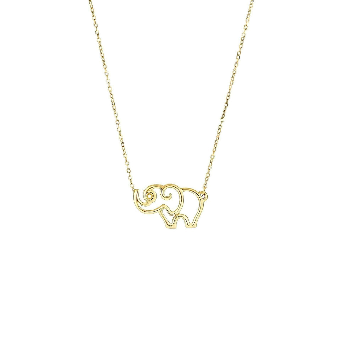 14K Yellow Gold Polished Cut Out Elephant Necklace