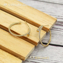 Gold Plated Inside Out Nail, Trendy Micro Pave Hoop Earrings