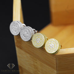 925 Sterling Silver Unisex Micro Pave Round Disc Screw Back Stud Earrings
