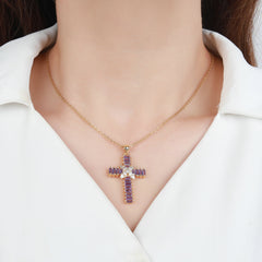 Stainless Steel Gold Plated Micro Pave Baguette X Cross Pendant Necklace