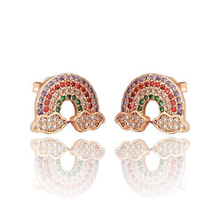 Rose Gold Plated Rainbow Studded Cubic Zirconia Rainbow Stud Earrings