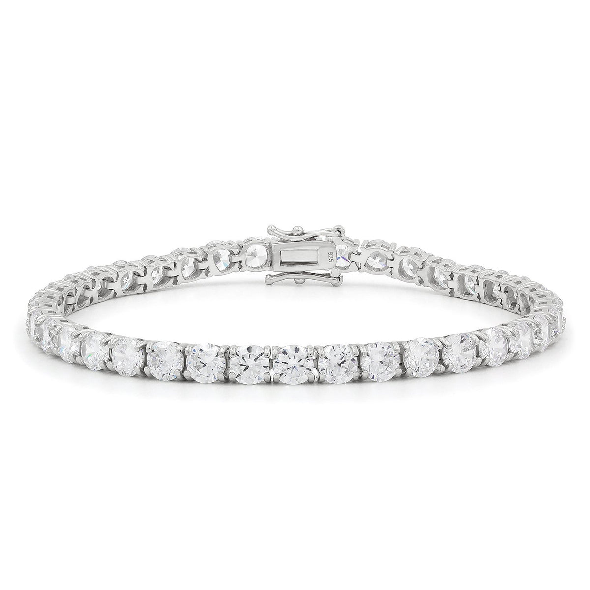 925 Sterling Silver 5mm Round Cut Tennis Bracelet/Anklet, Rhodium Plated