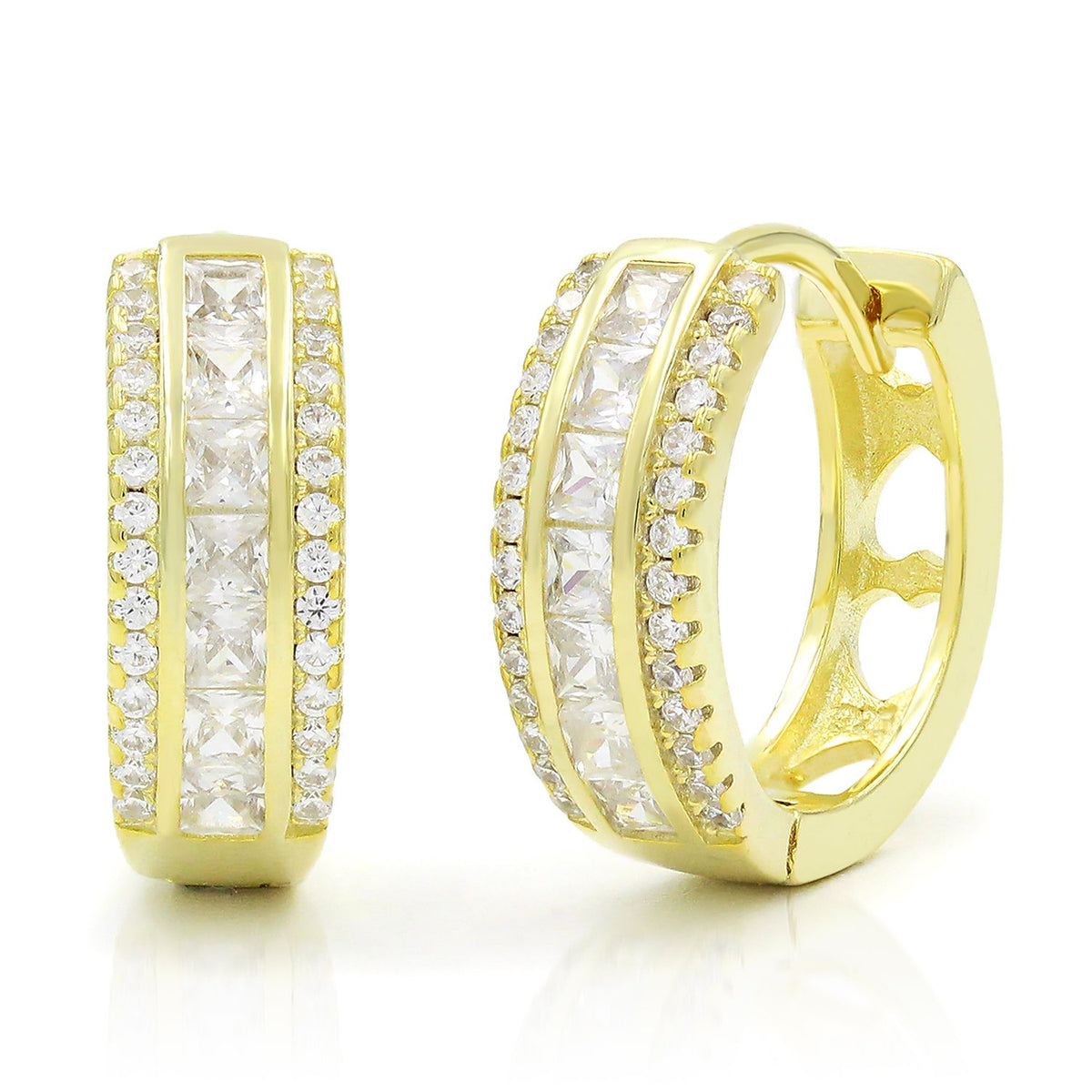 925 Sterling Silver Gold Plated Micro Pave Hoop Earrings