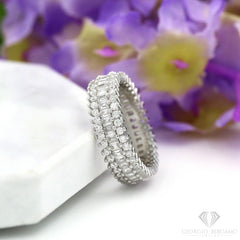 925 Sterling Silver Round & Baguette Micro Pave Eternity Band Ring