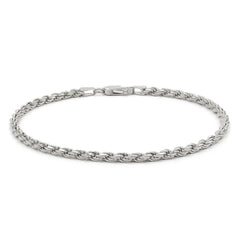 925 Sterling Silver 3mm Solid Rope Diamond Cut Rhodium Bracelet