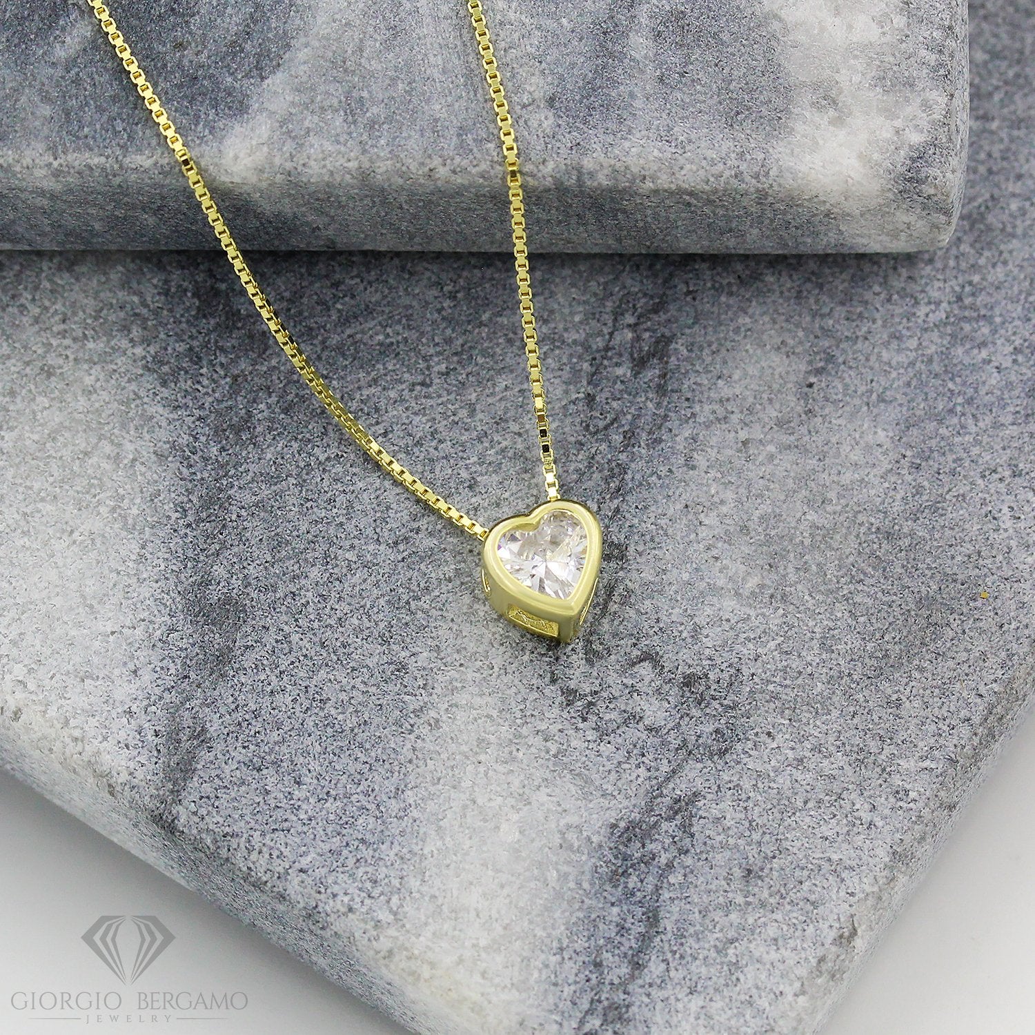 925 Sterling Silver Gold Plated Heart Bezel Minimalist Pendant Necklace