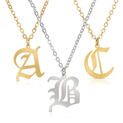 Stainless Steel Gothic, Old English Initial A - Z Letter Alphabet Pendant Necklace