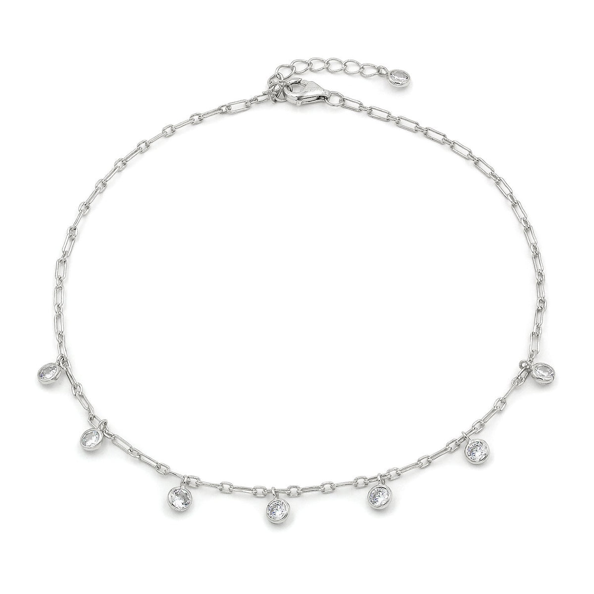 925 Sterling Silver Paper Clip Round Charm Ankle Bracelet