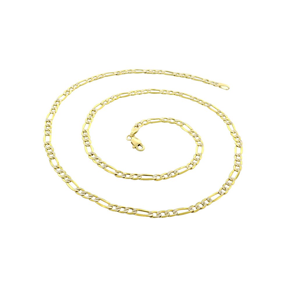 14K Yellow Gold 2.5mm Hollow Figaro Diamond Cut Pave Link Chain